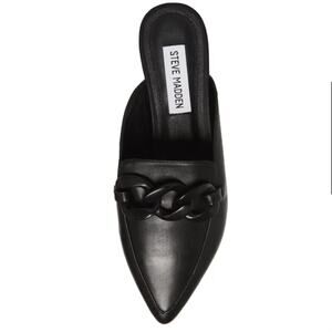 Steve Madden Black Leather Pointed-Toe Chain Levity Mules Size 7